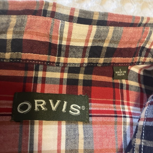 Orvis Men's Shirt Button Up Large Red Plaid Short Sleeve 100% Cotton - Picture 2 of 7